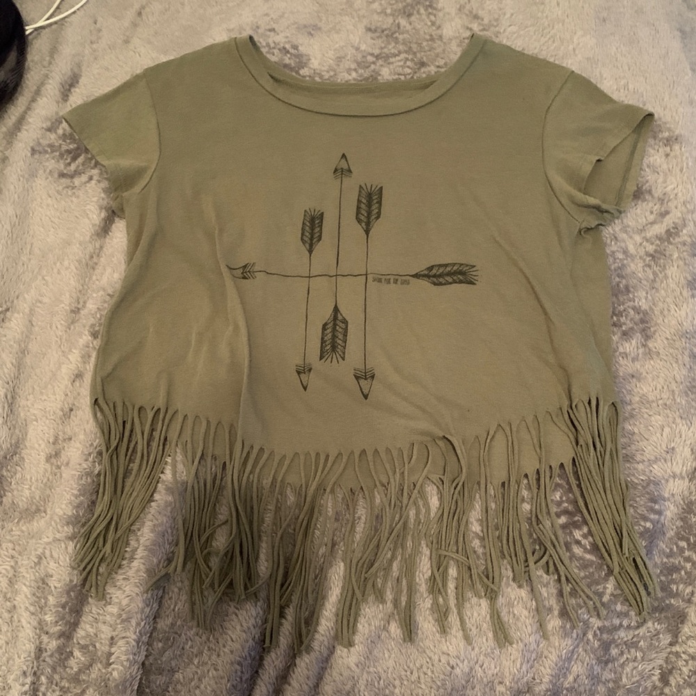 Olive green fringe top